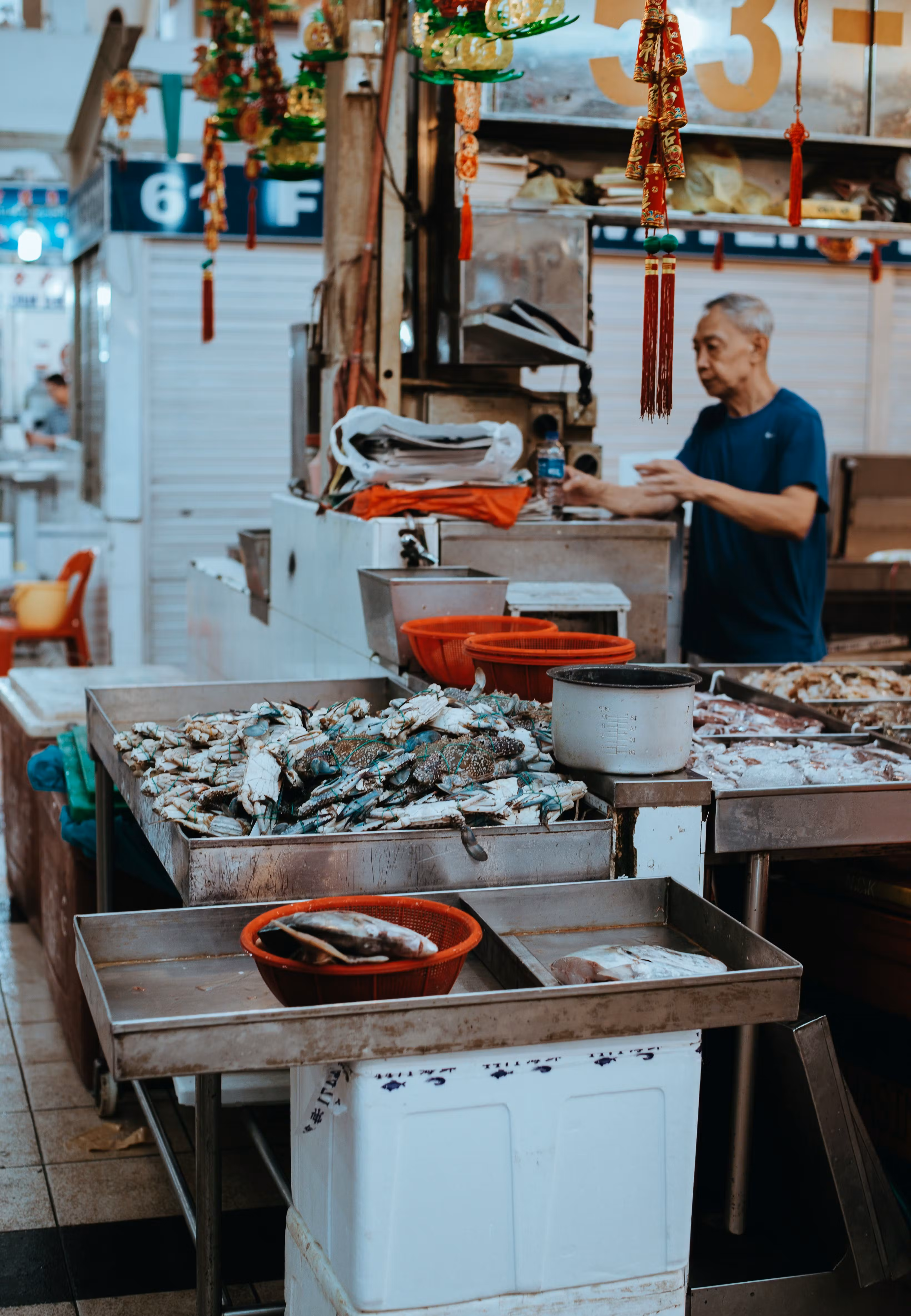 Businessman in fish market